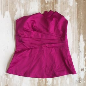 Fuchsia satin strapless top with side zip